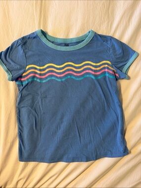 Cat & Jack Blue Tee with Multicolor Wave Stripes